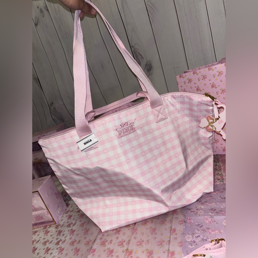 Loveshackfancy x pink gingham large tote bag (duffle travel weekender bag ) 2025 - Picture 3 of 7